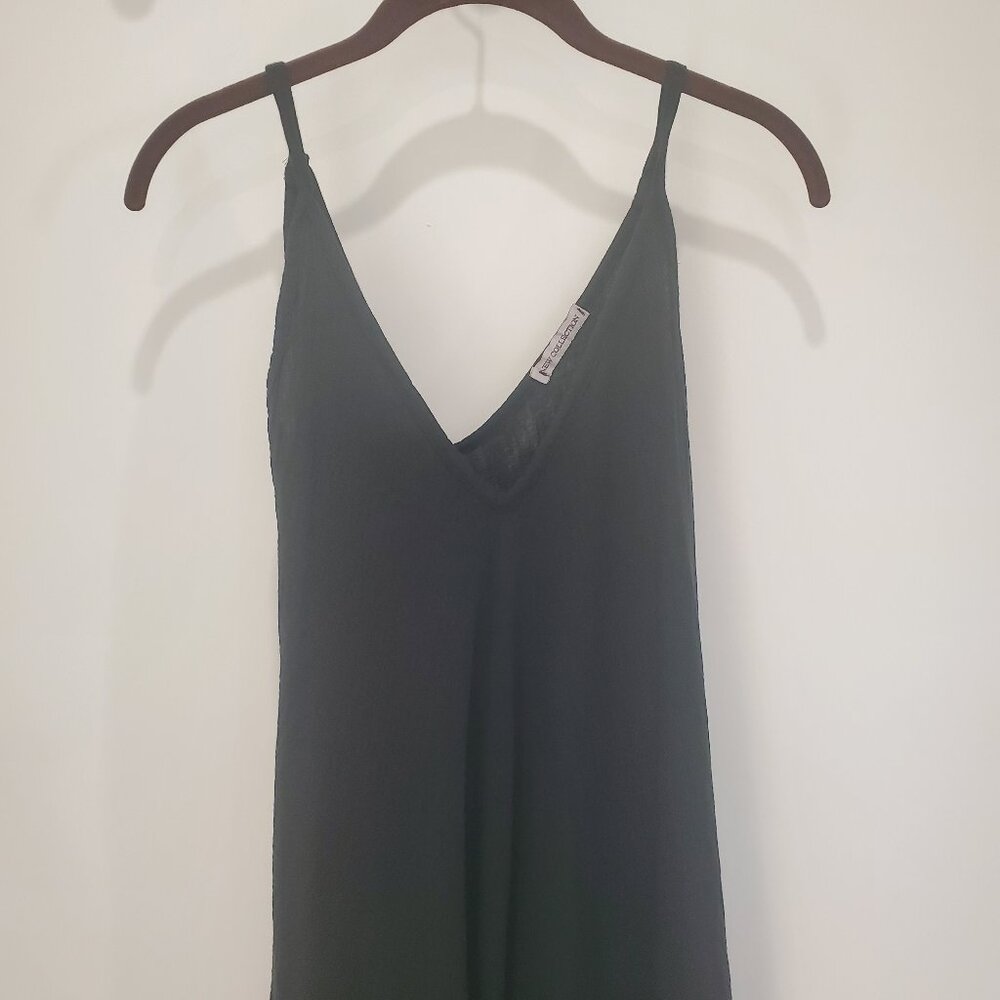 New Collections Black Spaghetti Strap Wide Swing Long Quilted Fabric Dress  L/XL